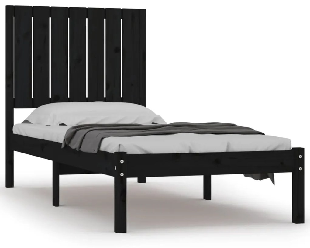 3104377 vidaXL Cadru de pat mic single, negru, 75x190 cm, lemn masiv