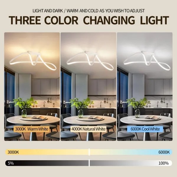 Brilagi-LED Plafonieră LED aplicată dimmabilă TWISTER 60W/230V 3000-6000K albă + telecomandă