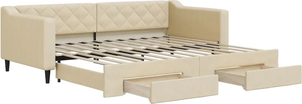 vidaXL Pat de zi cu extensie și sertare, crem, 90x200 cm, textil