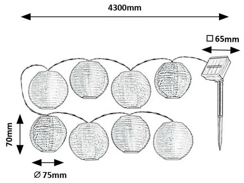 Lanț solar LED Rabalux 77048 cu 8 globuri dehârtie Titu