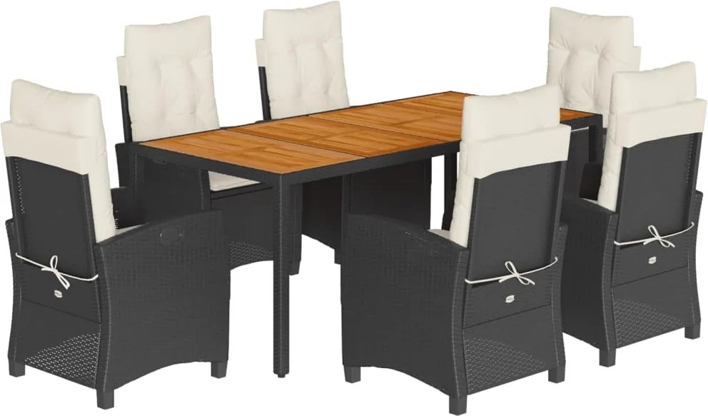 vidaXL Set mobilier de grădină cu perne, 7 piese, negru, poliratan