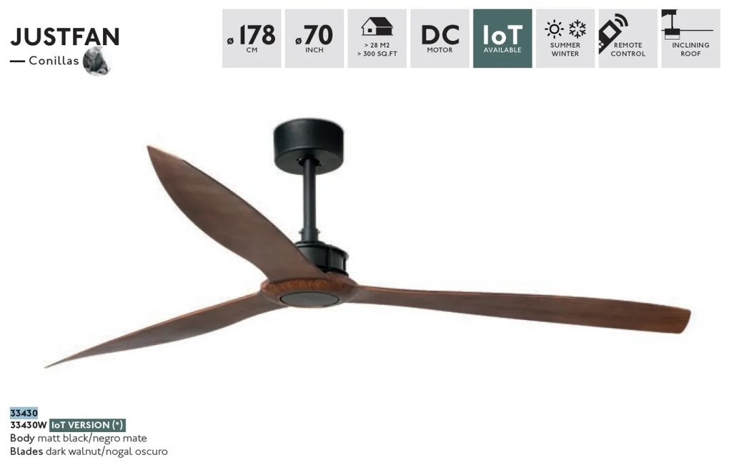 Ventilator de tavan cu telecomanda design modern JUSTFAN lemn/negru