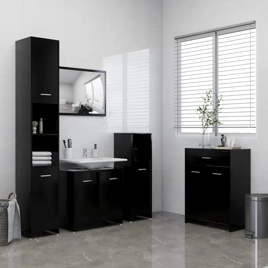3071712 vidaXL Set mobilier de baie, 4 piese, negru