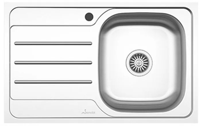 Chiuveta Sanobi, 1 Cuva dreapta, Inox lucios, pe blat, 80 x 50 cm