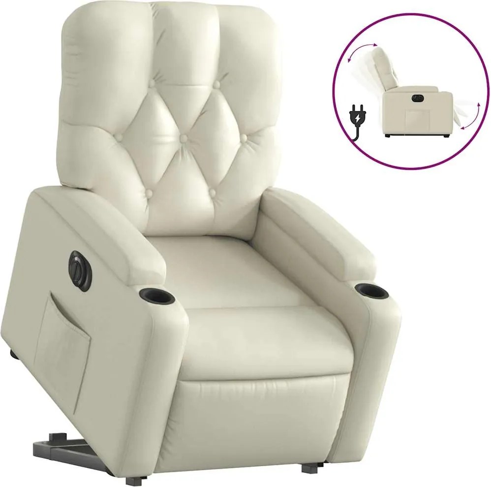vidaXL Fotoliu rabatabil electric cu ridicare, crem, piele ecologică