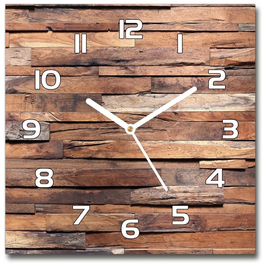 Ceas din sticlă pătrat de perete din lemn