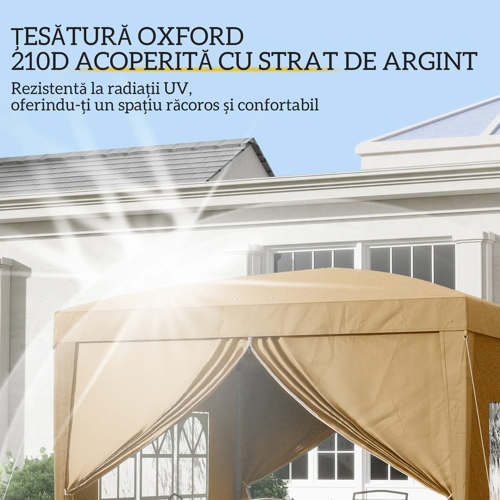 Foisor de gradina pliabil Outsunny din otel si tesatura Oxford cu funii si cuie incluse, 2,95x2,95x2,58 m, alb | Aosom Romania