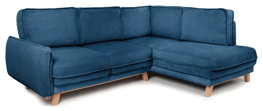 Colțar albastru extensibil cu tapițerie din catifea reiată (cu colț pe partea dreaptă) Tori – Bonami Selection