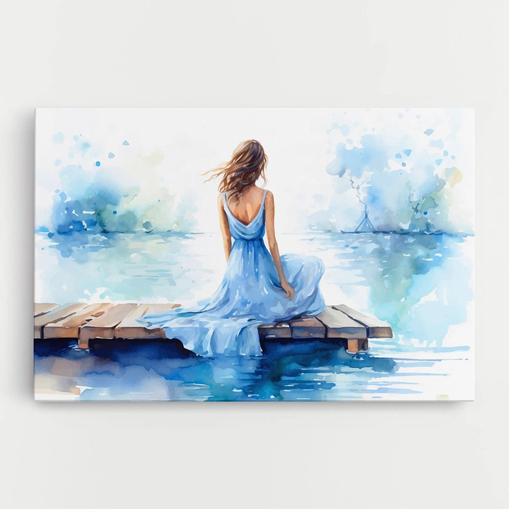 Tablou Canvas, 80x120cm, Dormitor si Living, Moderne, Textura de pictura, Lake Blue Woman