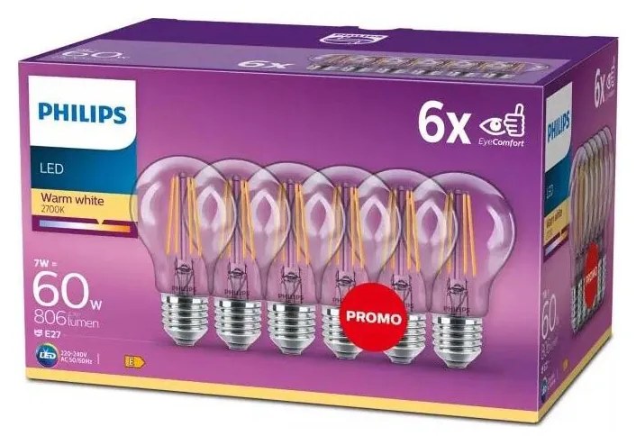 SET 6x bec LED VINTAGE Philips E27/7W/230V 2700K