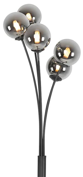 Lampă de podea modernă cu 5 lumini negre cu sticlă fum - Atena
