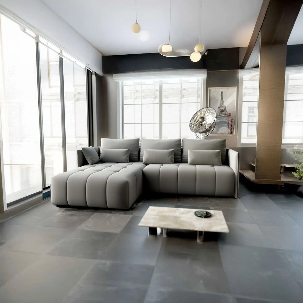 Colțar extensibil dumonde cu ladă de depozitare si sezut confortabil din spuma high-density, Malta Royal Grey 235x185 cm