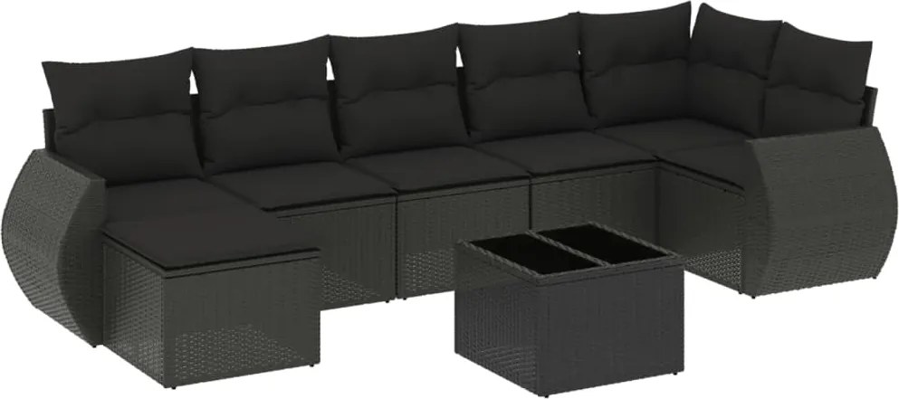 vidaXL Set mobilier de grădină cu perne, 8 piese, negru, poliratan