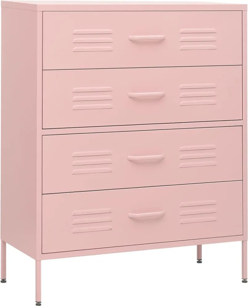 vidaXL Comodă cu sertare, roz, 80x35x101,5 cm, oțel