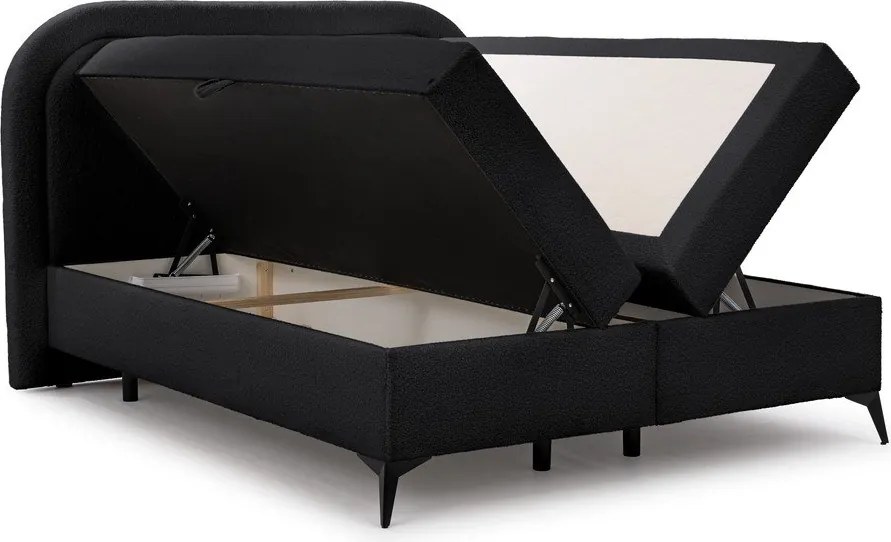 Pat boxspring negru cu spațiu de depozitare 180x200 cm Ornes – Ropez