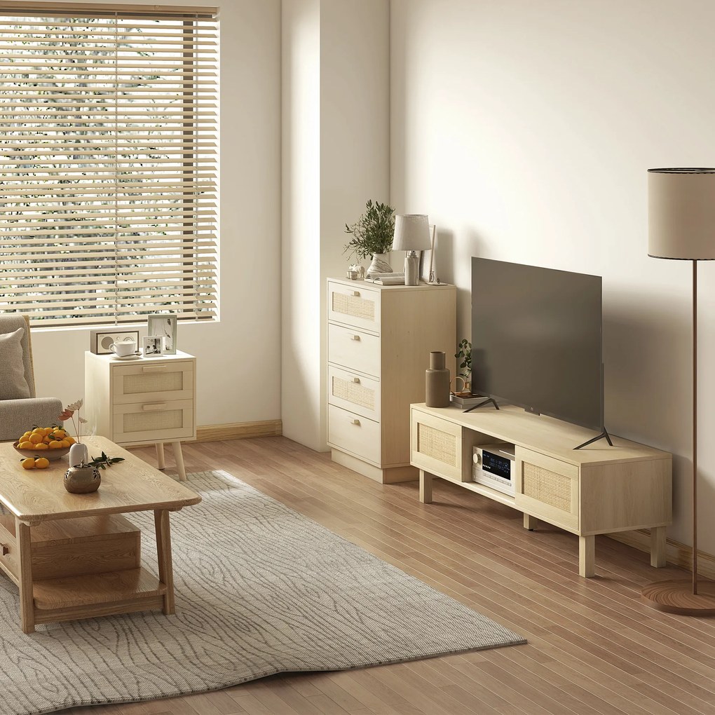 HOMCOM Noptiera pentru Dormitor cu 2 Sertare, Masuta de cafea in Stil Boho Elegante, 40x40x56cm, Culoare Lemn Natur | Aosom Romania