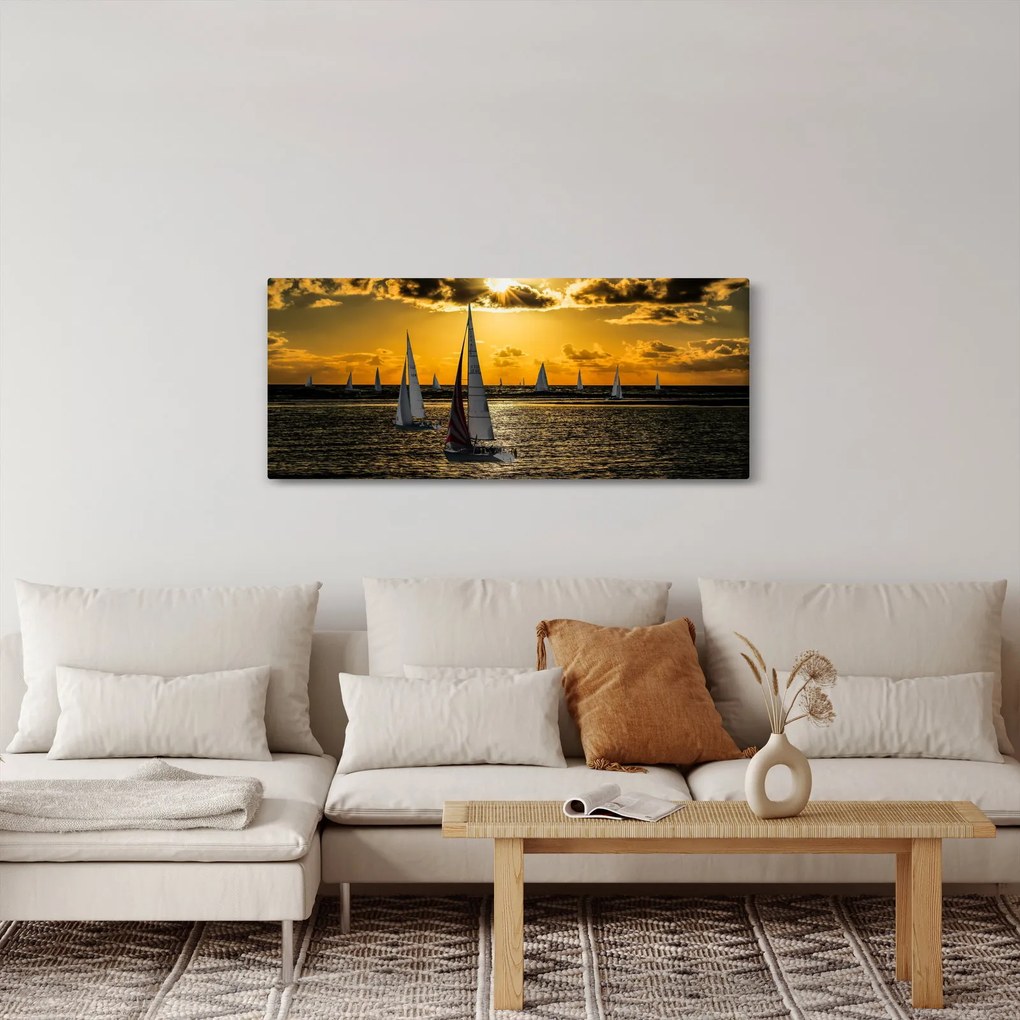 Tablou cu iaht în apus de soare (120x50 cm)