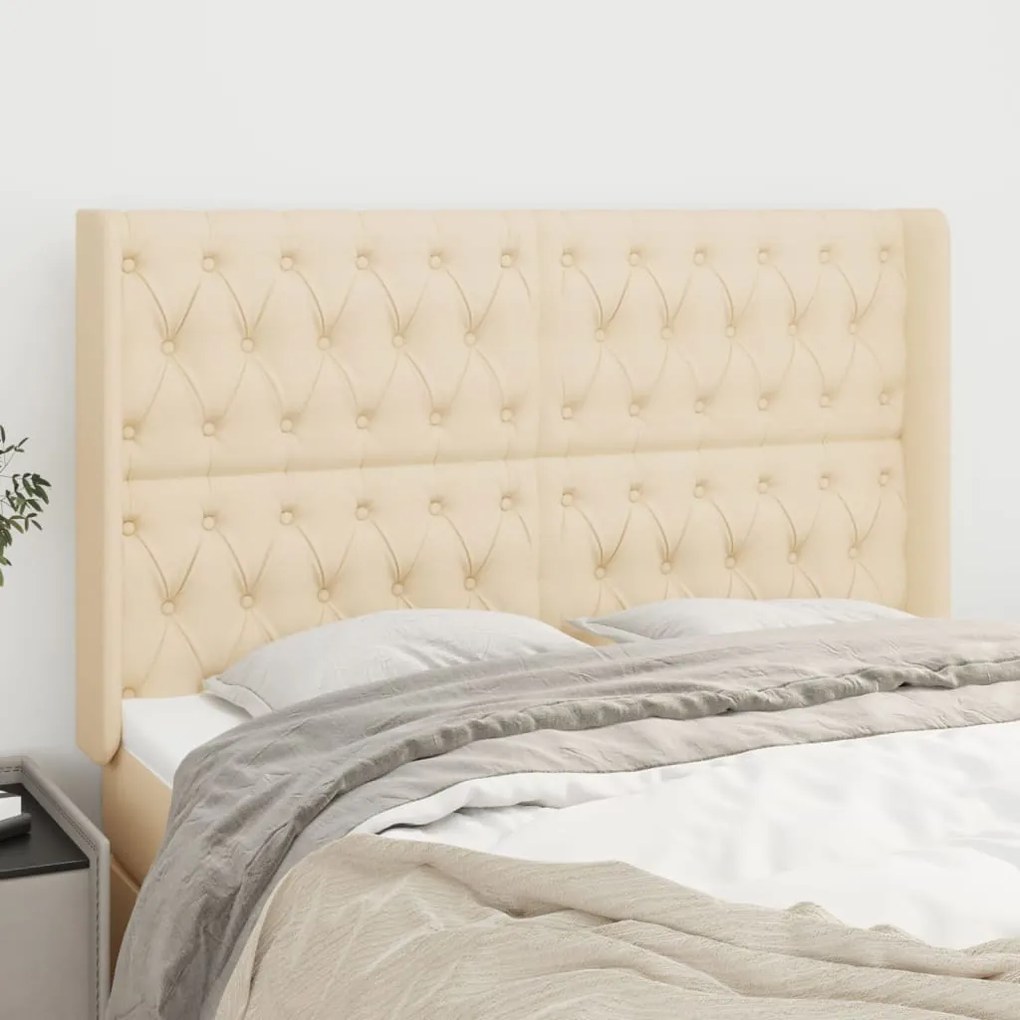 vidaXL Tăblie de pat cu aripioare, crem, 147x16x118/128 cm, textil