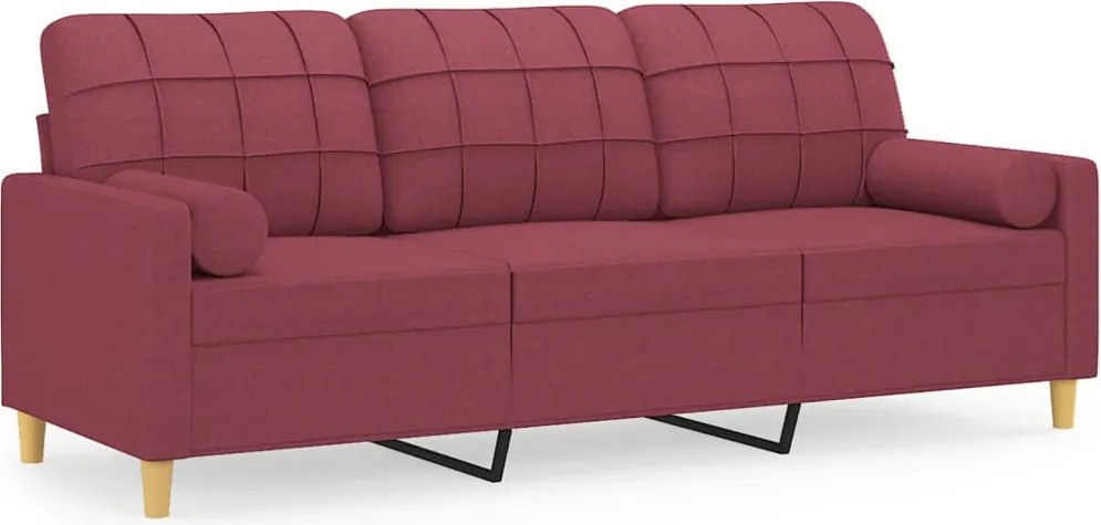 vidaXL Canapea cu 3 locuri cu pernuțe, roșu vin, 180 cm, textil