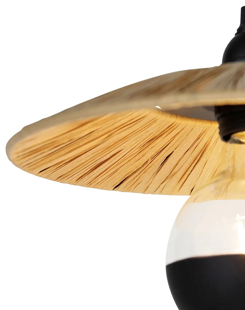 Lampă suspendată rustică neagră cu frânghie 3 lumini - Leia
