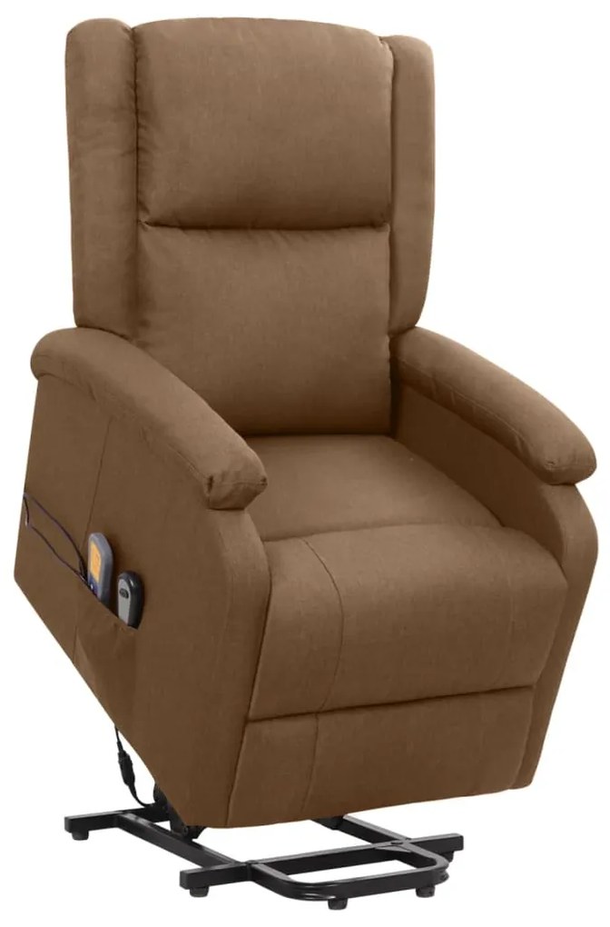 vidaXL Fotoliu de masaj cu ridicare, maro, material textil