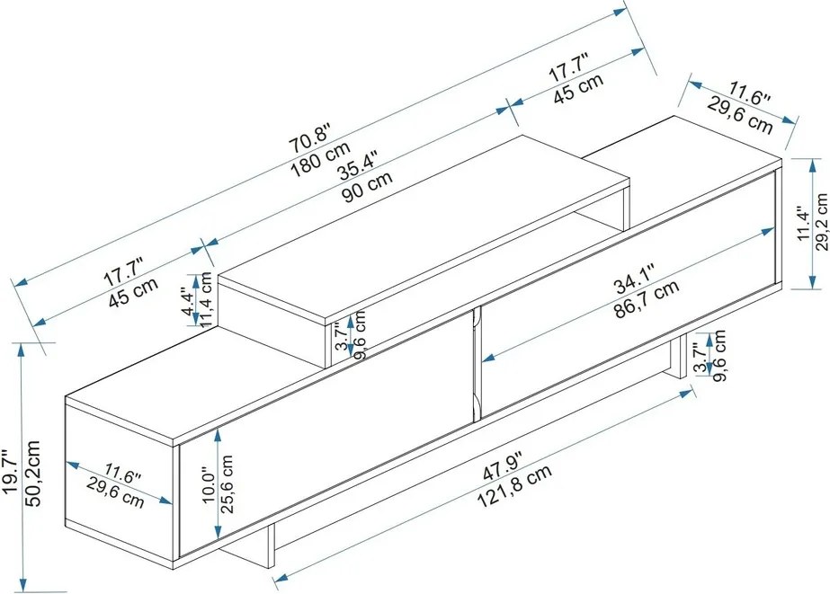 Comoda TV, Hanah Home, Grasyas, 180x50.2x29.6 cm, Nuc deschis / Bej