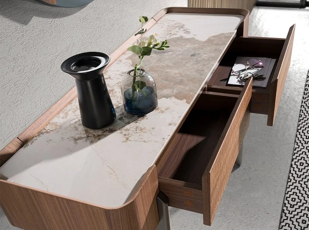 Consola 2 sertare deosebita design LUX Walnut-Marble