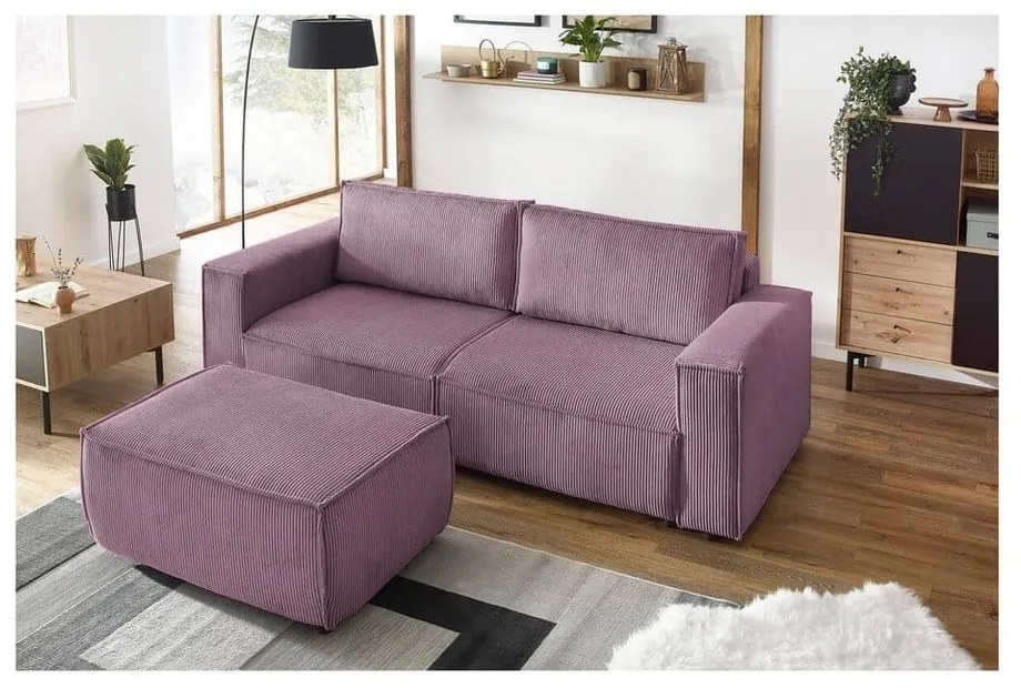 Taburet roz cu tapițerie din catifea reiată Nihad – Bobochic Paris