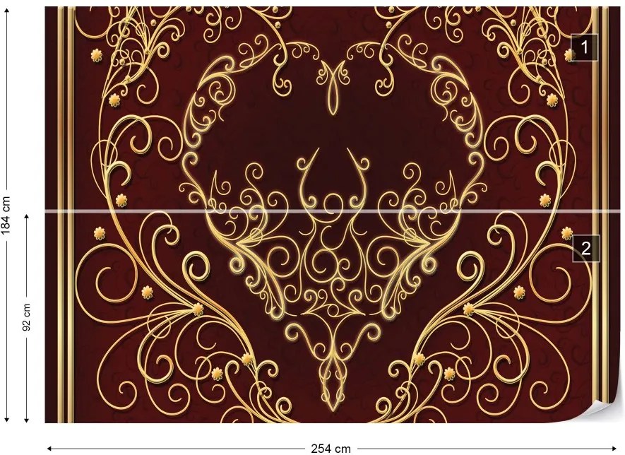 GLIX Fototapet - Ornamental Swirl Design Gold Red Vliesová tapeta  - 254x184 cm