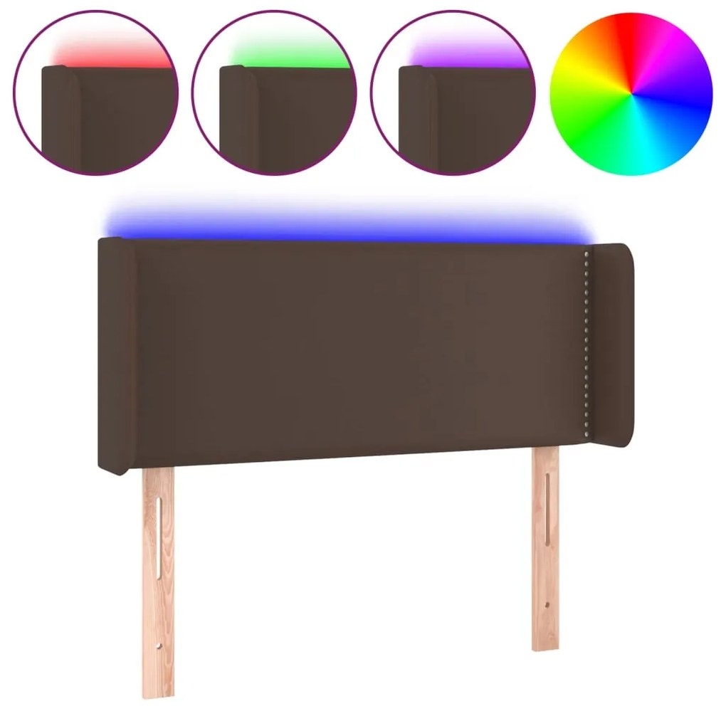 3123171 vidaXL Tăblie de pat cu LED, maro, 83x16x78/88 cm, piele ecologică
