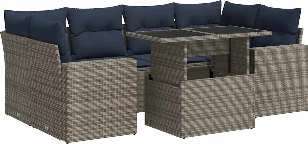 vidaXL Set canapele grădină cu perne 7 piese gri poliratan/lemn acacia