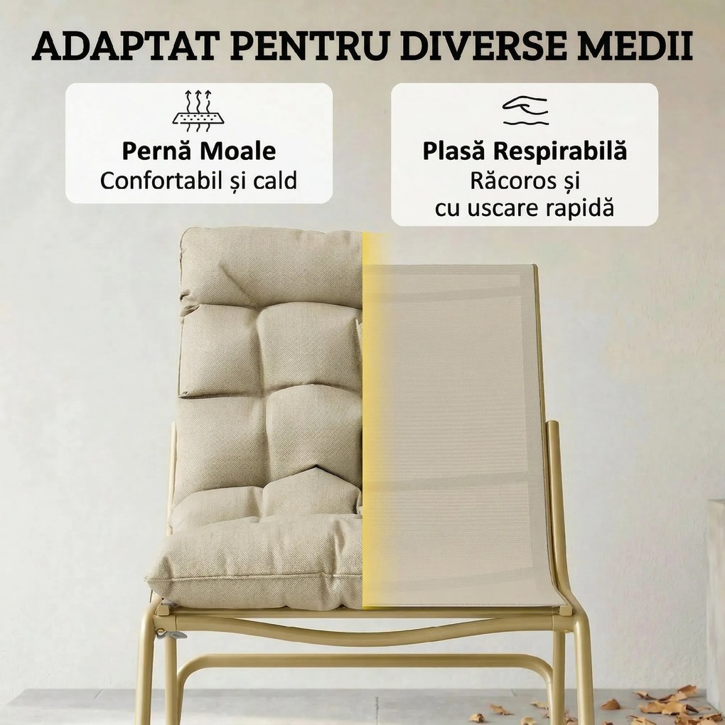 Outsunny Șezlong Balansoar Exterior, Șezut 63 cm, Pernă inclusă, Culoare Bej. | Aosom Romania