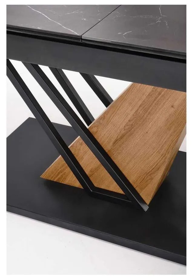 Masă de bucătărie Sterzo 160-200 x 90 cm, negru / stejar auriu