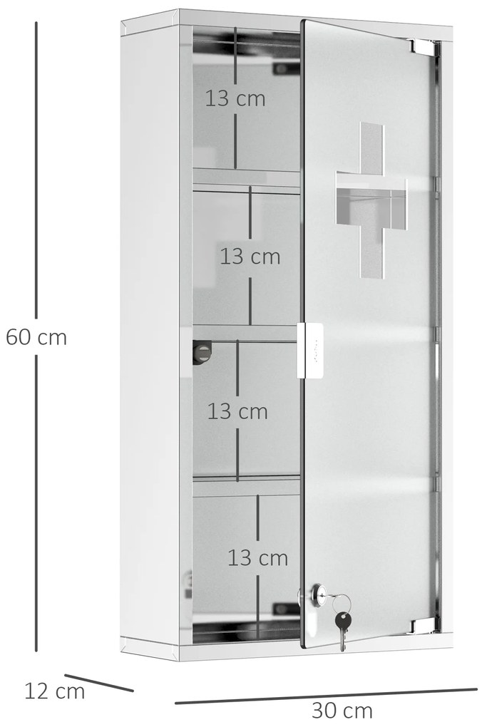 Dulap medicamente cu 4 rafturi HOMCOM, 30x12x60cm | Aosom Romania