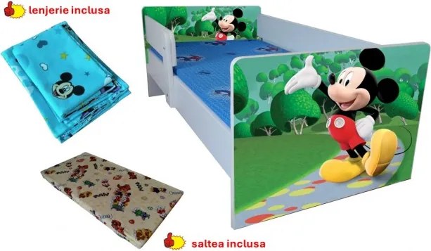 Pat copii Mickey ,saltea cadou,lenjerie inclusa