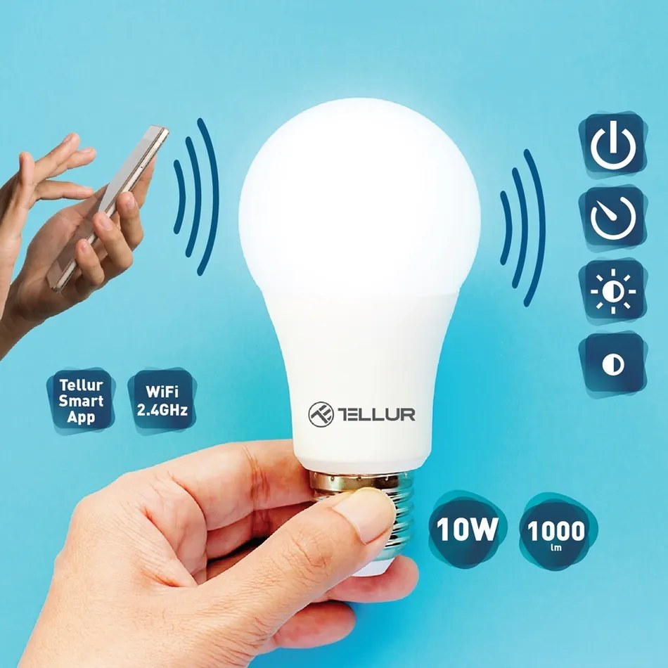 Bec Tellur WiFi Smart E27, 10 W, albă caldă