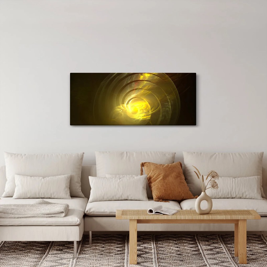 Tabloul cu spirala abstractă în galben (120x50 cm)