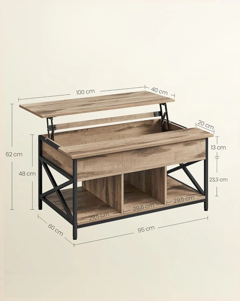 Masă de cafea reglabilă pe înălțime LUBOR, 60x100x(48-62)cm camel maro/negru Vasagle