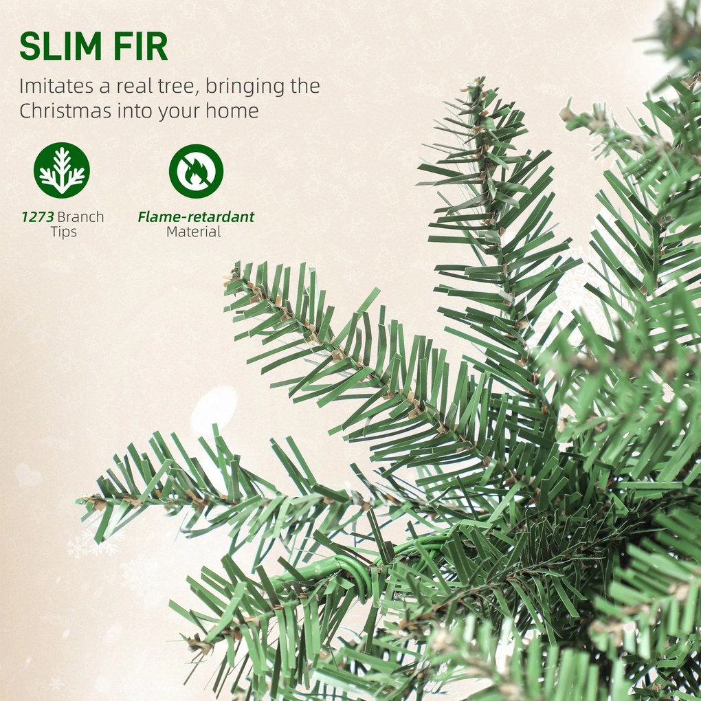 HOMCOM Pom de Crăciun Artificial de 210 cm cu Lumini Incorporate Albe și Colorate în 9 Moduri și 1273 Ramuri Ignifuge, Brad de Crăciun Realist și Des cu Bază Metalică Pliabilă pentru Acasă | Aosom Romania