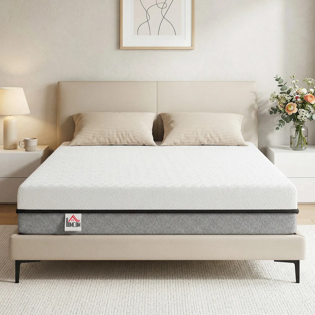 HOMCOM Saltea 140x200cm H3 mediu-firmă 20 cm Înălțime Ergonomică, Respirantă din spumă memory cu gel, OEKO-TEX &amp; CertiPUR | Aosom Romania