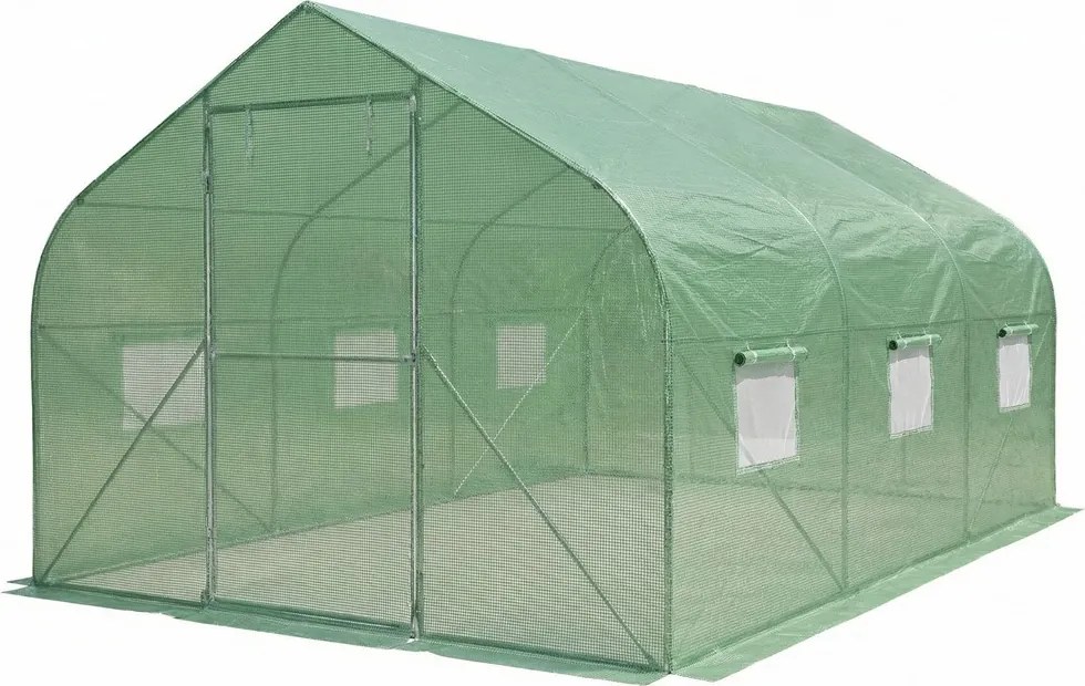 Tunel de folie cu cadru metalic 3x4.5m Garden Point verde cu 2 perechi de uși