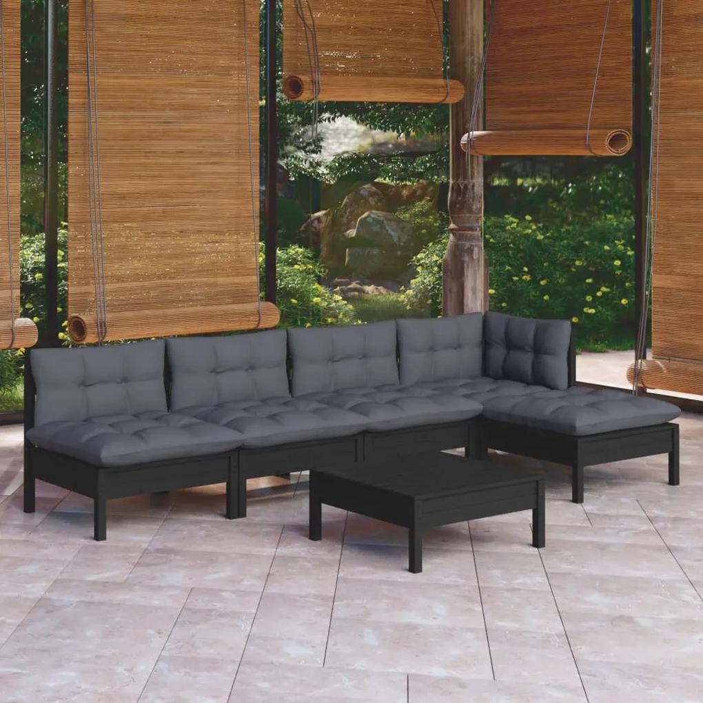 3096344 vidaXL Set mobilier grădină cu perne, 6 piese, negru, lemn de pin