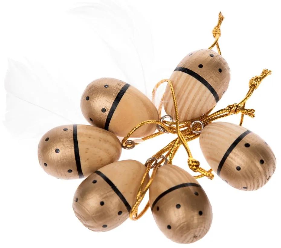 Set 6 decorațiuni suspendate din lemn Dakls Easter Eggs, auriu