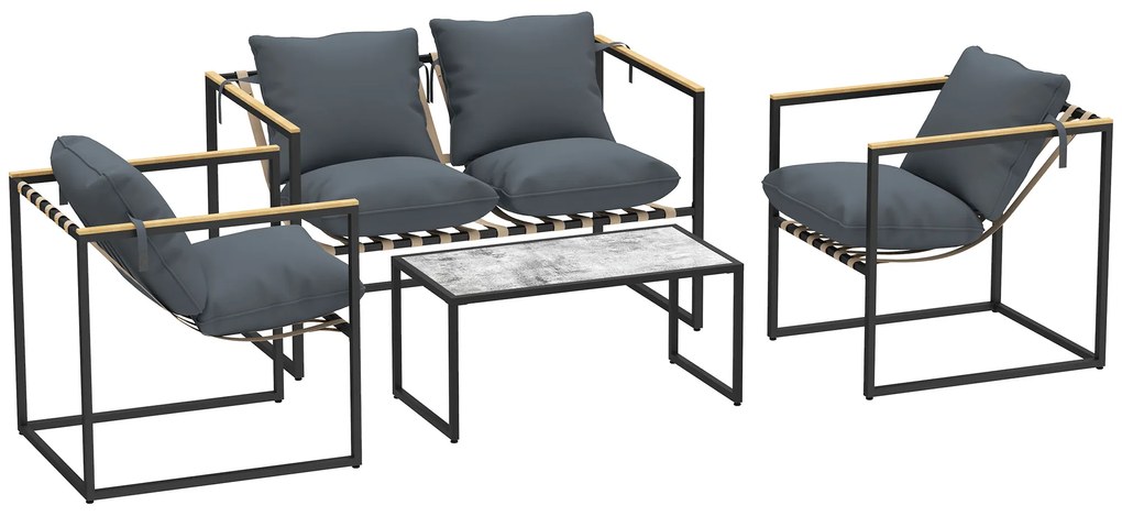 Outsunny set mobilier grădină 4 piese, 2 fotolii, canapea 2 persoane, masă, perne incluse, gri | Aosom Romania