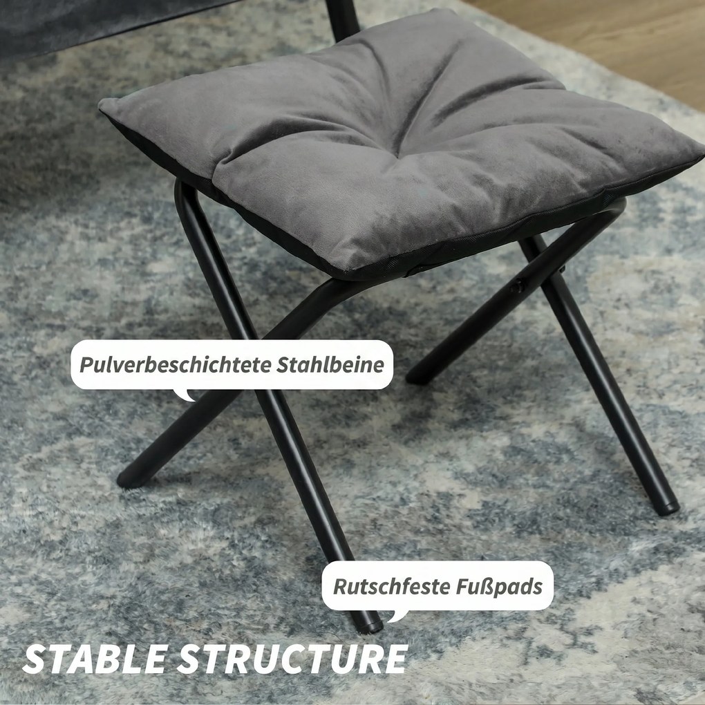 HOMCOM Set Fotoliu cu Suport pentru Picioare, Spătar, Brațe și 2 Buzunare Laterale, 80x78x100 cm, Gri | Aosom Romania