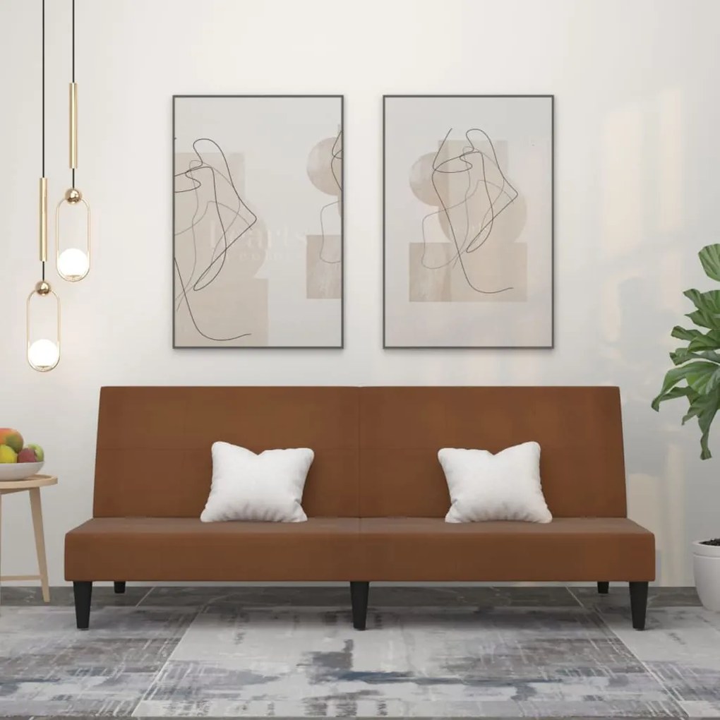 340671 vidaXL Canapea extensibilă cu 2 locuri, maro, textil microfibră