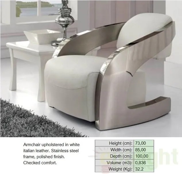 Fotoliu confortabil din piele italiana alba Armchair 532115