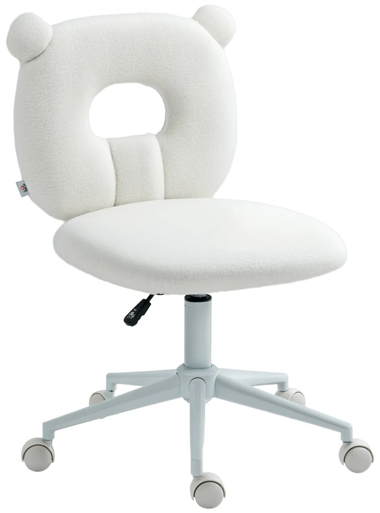 HOMCOM Scaun de birou reglabil în înălțime, cu căptușeală Teddy, 50 cm x 56 cm x 90 cm, Alb | Aosom Romania