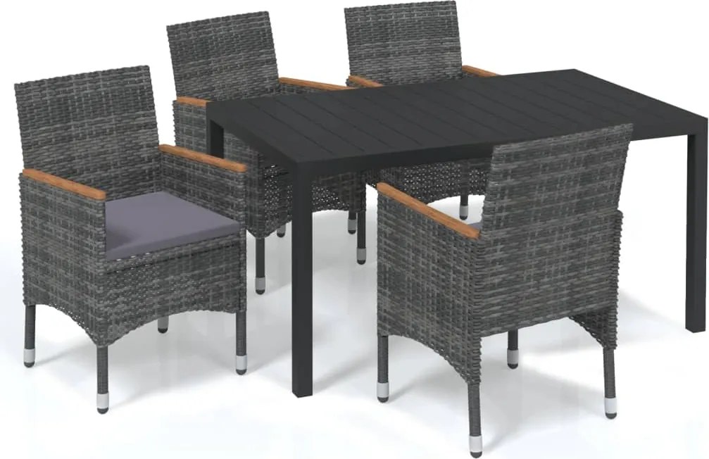 vidaXL Set de masă pentru grădină cu perne, 5 piese, gri, poliratan