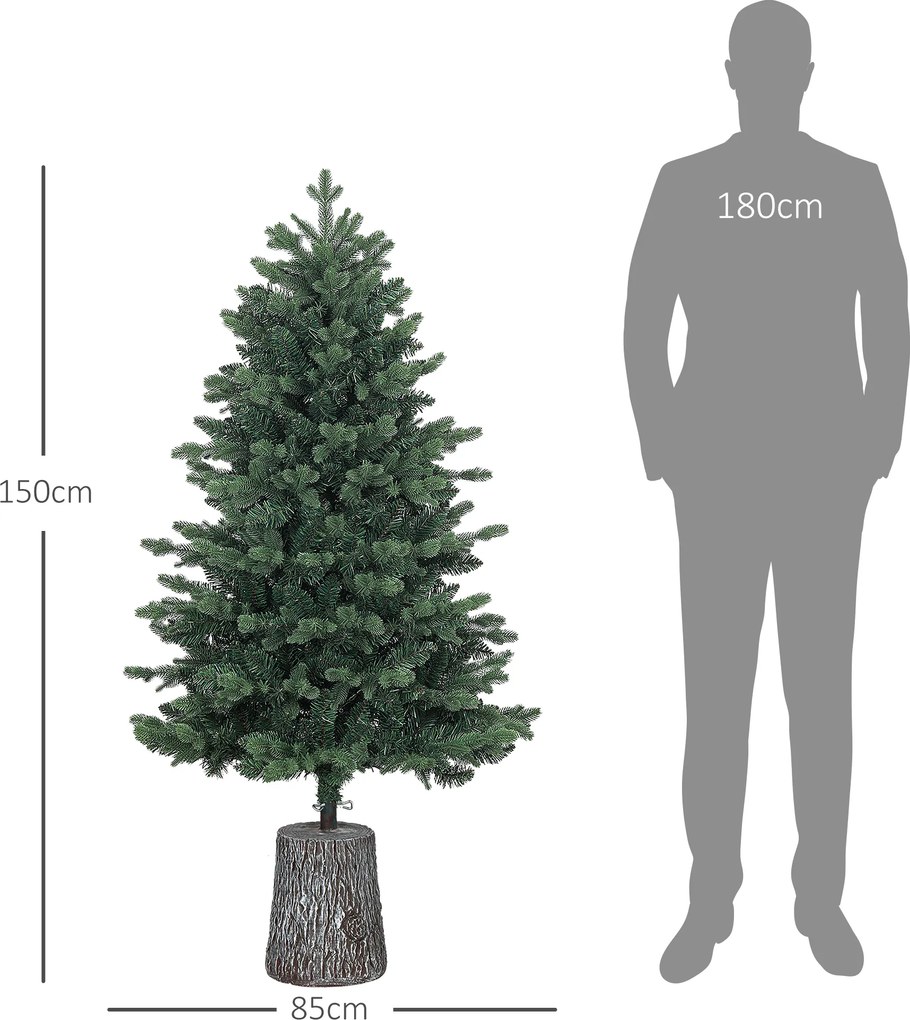 HOMCOM Brad Artificial de Crăciun cu 994 Crengi, Brad de Crăciun Realist cu Bază din Rășină, 85x150 cm, Verde | Aosom Romania